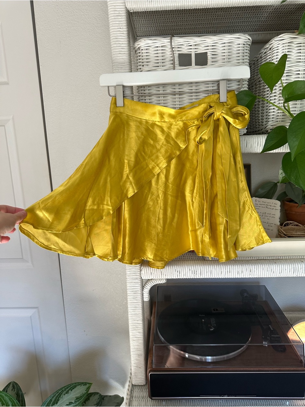 Urban Outfitters Yellow Satin Tie-Waist Mini Skirt